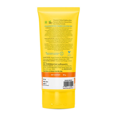 Mamaearth Vitamin C Daily Glow Sunscreen with Vitamin C & Turmeric | For Sun Protection, Tan Protection & Glow | SPF 50 & PA++++ Protection | No White Cast | Lightweight & Non-Sticky | Brightens Skin | For All Skin Types | 80 g